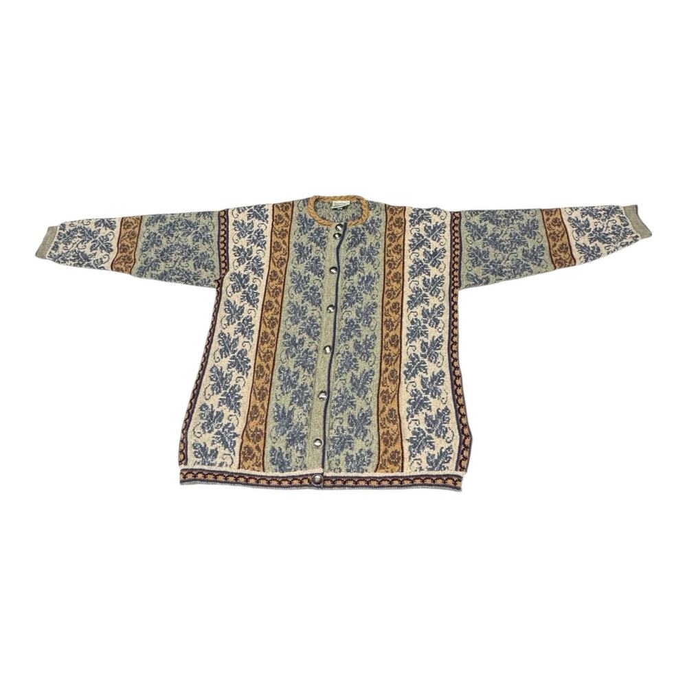 Buttercup Knitwear Fair Isle Wool Cardigan Sweater S/M Brown Made United Kingdom